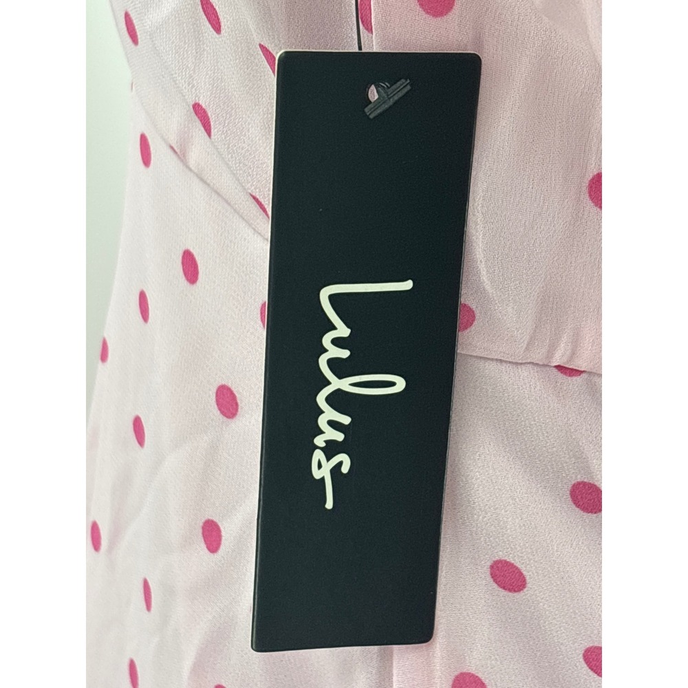 Lulus Nellie Pink Polka Dot Tiered Midi Dress XS Square Neck Ruffle Side Slit - Picture 10 of 11